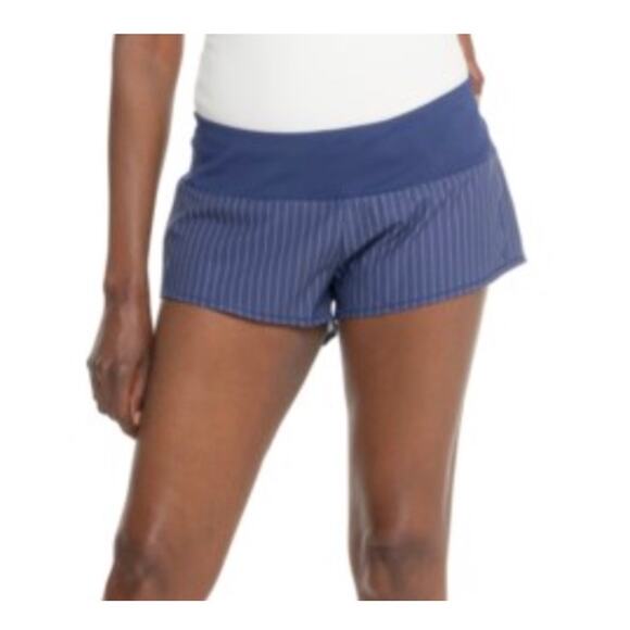 NEW‎ Oiselle Mac Roga Shorts Grounded Pinstripe Womens Size 4 Blue Athletic - Picture 1 of 2